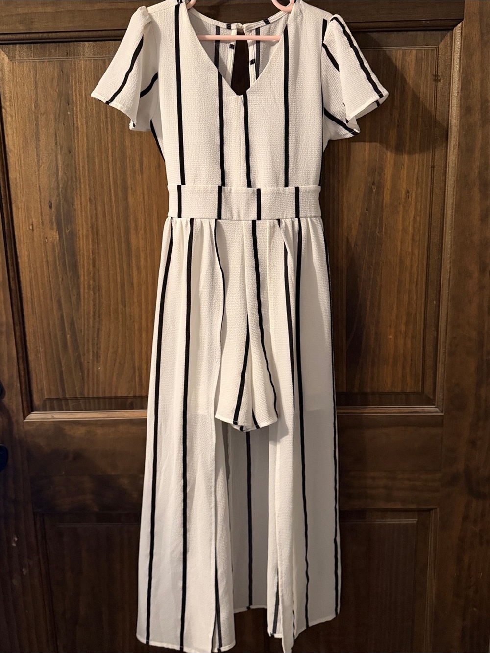 Girls' White and Black Vertical Stripe Formal Dress